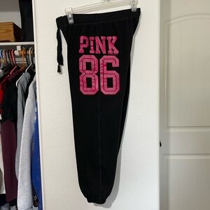 PINK Victoria's Secret Black Joggers with Pink Print